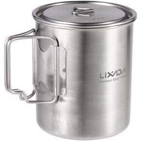 Camping Cup, 750ml Stainless Steel Pot Portable Water Mug Cup with Lid and Foldable Handle Outdoor Camping Cooking Picnic in Kuwait