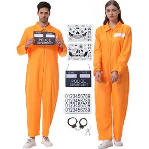 Abawaka Orange Prison Jumpsuit Adult Prisoner Inmate Jail Criminal Halloween Costume Outfit for Men Women Prison Uniform Set in Saudi Arabia
