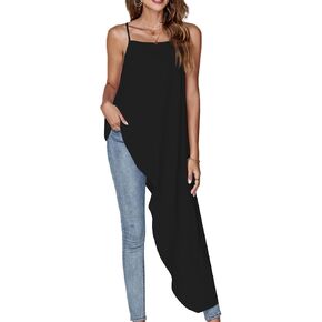 Umenlele Women's Square Neck Spaghetti Strap Sleeveless High Low Loose Fit Cami Top in Saudi Arabia