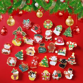 Gorvalin Christmas Acrylic Pins for Backpack - 30PCS Christmas Tree Snowman Cat Candy Decorative Brooch Pins Set for Clothes, Bags, Hats - Cute Xmas Party Accessories in Kuwait