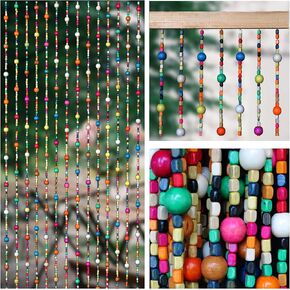 ستائر Atsweetlife المصنوعة من الخيزران المطرزة للمداخل، ستائر من خرز الباب، ستائر خشبية من سلسلة للمداخل، خزانة خشبية، مقسم للغرفة، ديكور منزلي (قوس قزح، 90×180 سم/35×71 بوصة) in Kuwait