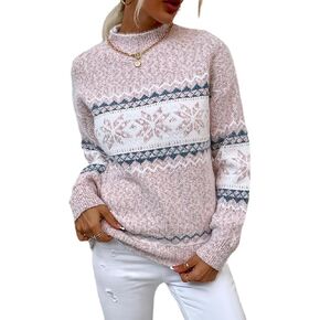 المرأة عيد الميلاد ندفة الثلج نمط متماسكة سترة صوفية طويلة الأكمام البلوزات in Kuwait