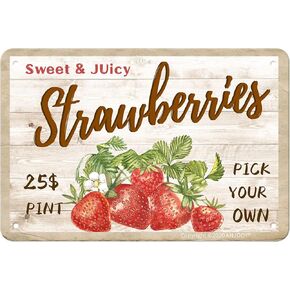 Sweet Juicy Strawberries Pick Your Own - Tin Sign Vintage Metal Funny Wall Art Decorations for Kitchen Home Fruit Market Farm Restaurants Dessert Shop Farmhouses(8"x12") in Saudi Arabia