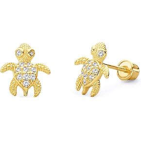14k Yellow OR White Gold Turtle Stud Earrings with Screw Back in Saudi Arabia