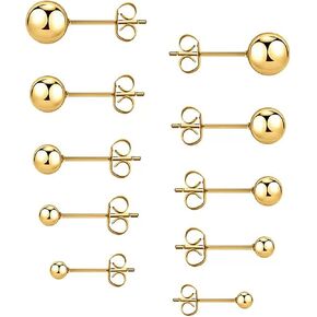 Gold Stainless Steel Ball Stud Earrings Set for Women, 5 Pairs (3mm - 7mm) in Saudi Arabia