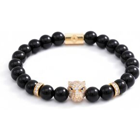 CRIXUS - Men's Onyx Jaguar Head Bracelet with Polished Black Stone Beads | Luxury Wristband Animal Charm Jewelry, Perfect Birthday or Anniversary for Him, Dad, Husband in Saudi Arabia