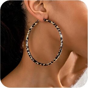 Large Leopard Hoop Earrings for Women Exaggerated Metal Geometric Leopard Print Round Hoop Earrings Chunky Big Round Huggie Hoops Earring 80s 90s African Jewelry Gifts Rapper Party Accessories in Saudi Arabia