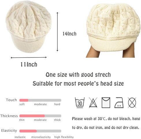 Blufly Winter Hats Cable Knitted Beanie Hat with Visor Beret Ribbed Ski Beanie Cap Slouchy Skull Hat Cap Headwear for Women and Girls (White) in Saudi Arabia