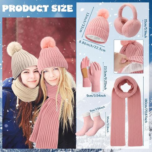 Cutecrop 10 Pcs Women Beanie Hats Winter Scarf Gloves Ear Muffs Fuzzy Socks Sets Warm Hat Scarf Glove Sets Winter Gifts(Beige and Pink) in Saudi Arabia