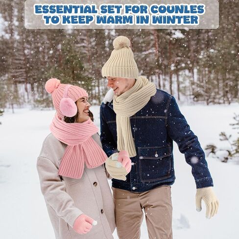 Cutecrop 10 Pcs Women Beanie Hats Winter Scarf Gloves Ear Muffs Fuzzy Socks Sets Warm Hat Scarf Glove Sets Winter Gifts(Beige and Pink) in Saudi Arabia
