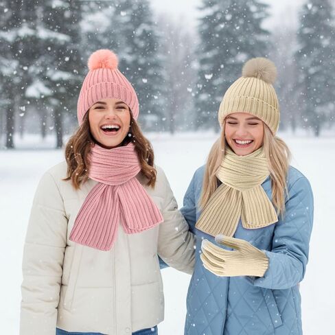 Cutecrop 10 Pcs Women Beanie Hats Winter Scarf Gloves Ear Muffs Fuzzy Socks Sets Warm Hat Scarf Glove Sets Winter Gifts(Beige and Pink) in Saudi Arabia