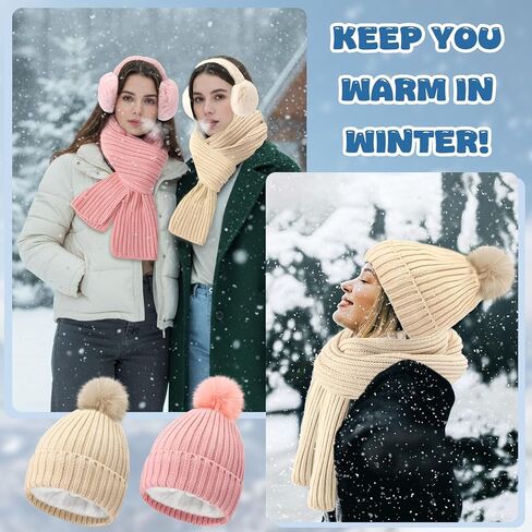 Cutecrop 10 Pcs Women Beanie Hats Winter Scarf Gloves Ear Muffs Fuzzy Socks Sets Warm Hat Scarf Glove Sets Winter Gifts(Beige and Pink) in Saudi Arabia