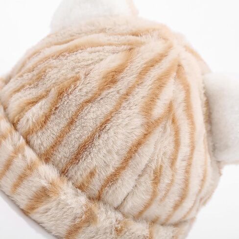 قبعة نسائية من yolrdiw مصنوعة من الفرو الصناعي المنفوش وأذني القطة للشتاء الدافئ بطباعة النمر in Kuwait