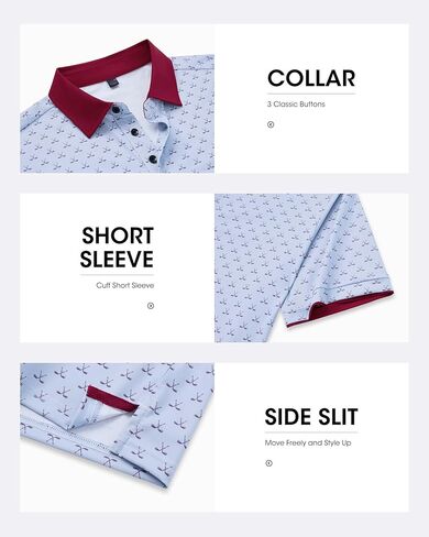 DEMEANOR Mens Golf Polo Shirts Short Sleeve Dry Fit Moisture Wicking Casual Tennis Polos Print Collared Shirt in Saudi Arabia