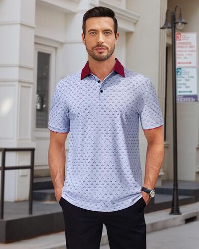 DEMEANOR Mens Golf Polo Shirts Short Sleeve Dry Fit Moisture Wicking Casual Tennis Polos Print Collared Shirt in Saudi Arabia