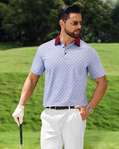 DEMEANOR Mens Golf Polo Shirts Short Sleeve Dry Fit Moisture Wicking Casual Tennis Polos Print Collared Shirt in Saudi Arabia