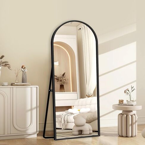 مرآة كاملة الطول من TRUNBACK مقاس 57 بوصة × 20 بوصة مع حامل، مرآة سوداء مقوسة لكامل الجسم، إطار رفيع من سبائك الألومنيوم - قائمة بذاتها/مائلة/ مثبتة على الحائط لغرفة النوم وغرفة المعيشة والمدخل in Kuwait
