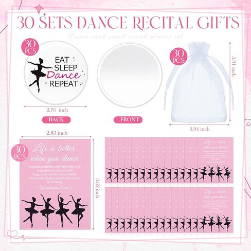 AceOrbit 30 Sets Dance Lover Ballerina Gifts Bulk for Women Pocket Mirror Card with Organza Bags Valentine's Day Inspirational Gifts Dancing Party Favors for Dance Team Supplies in Kuwait