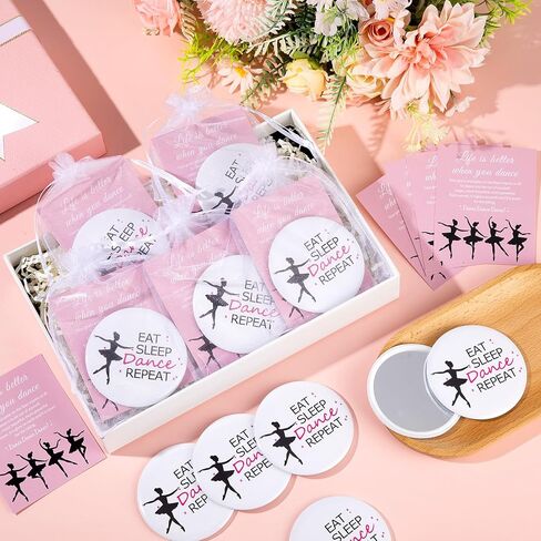 AceOrbit 30 Sets Dance Lover Ballerina Gifts Bulk for Women Pocket Mirror Card with Organza Bags Valentine's Day Inspirational Gifts Dancing Party Favors for Dance Team Supplies in Kuwait