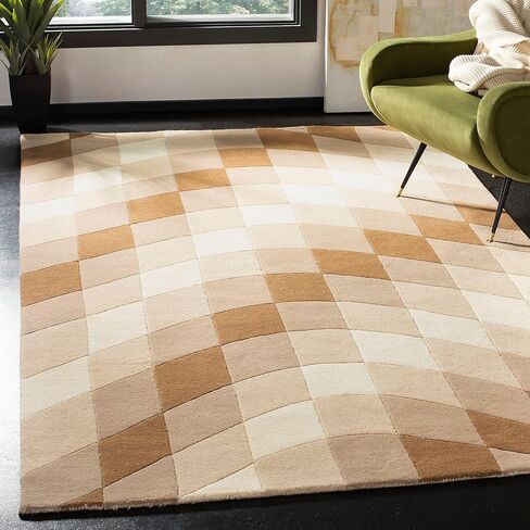 SAFAVIEH Soho Collection 3'6" x 5'6" Sand / Ivory SOH782A Handmade Abstract Premium Wool & Viscose Area Rug in Saudi Arabia