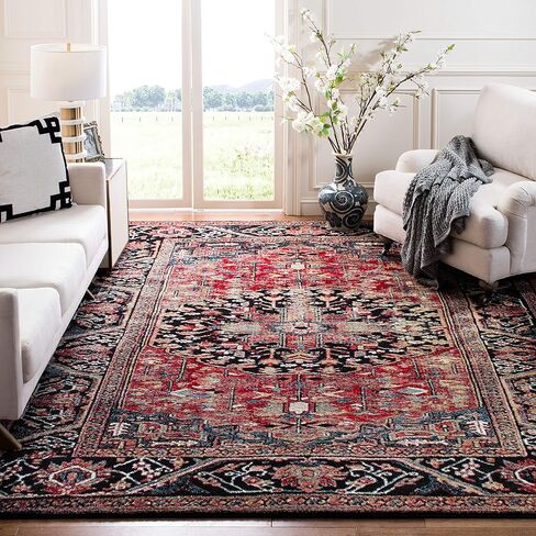 سجادة منطقة مجموعة همدان العتيقة من SAFAVIEH - 20.32 سم × 25.4 سم، أحمر ومتعدد، تصميم فارسي تقليدي شرقي، لا يتساقط ويسهل العناية به، مثالي للمناطق ذات حركة المرور العالية في غرفة المعيشة وغرفة النوم (VTH215A) in Saudi Arabia