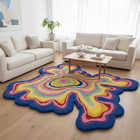 Restoration and Renovation Irregular Shaped Handmade Wool Rug | Modern Colourful Stripe Premium Area Rug Perfect for Home Decor (Multi B, 5x5 ft) in Saudi Arabia