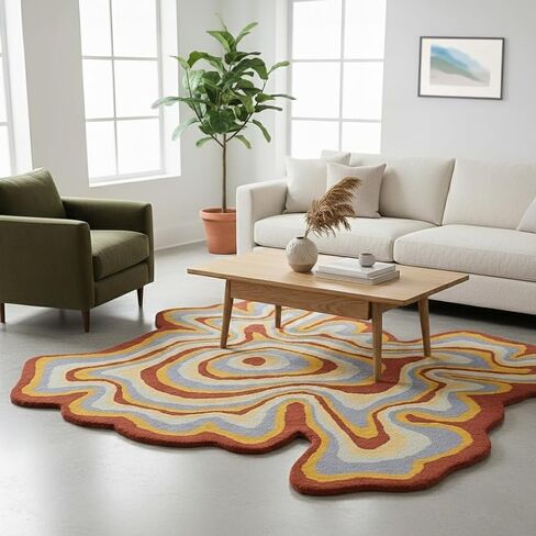 Restoration and Renovation Irregular Shaped Handmade Wool Rug | Modern Colourful Stripe Premium Area Rug Perfect for Home Decor (Multi B, 5x5 ft) in Saudi Arabia