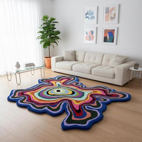 Restoration and Renovation Irregular Shaped Handmade Wool Rug | Modern Colourful Stripe Premium Area Rug Perfect for Home Decor (Multi B, 5x5 ft) in Saudi Arabia