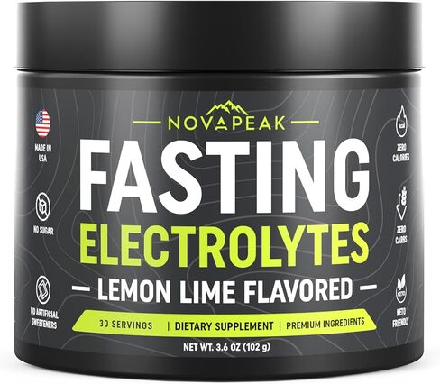 NovaPeak Fasting Electrolytes - Fast Hydration & Fasting Salts - Electrolytes for Fasting - Fasting Supplement - 30 Servings, Lemon Lime in Saudi Arabia