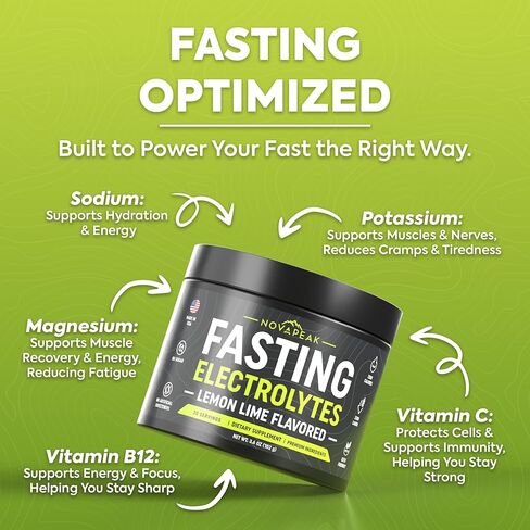 NovaPeak Fasting Electrolytes - Fast Hydration & Fasting Salts - Electrolytes for Fasting - Fasting Supplement - 30 Servings, Lemon Lime in Saudi Arabia