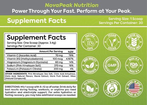 NovaPeak Fasting Electrolytes - Fast Hydration & Fasting Salts - Electrolytes for Fasting - Fasting Supplement - 30 Servings, Lemon Lime in Saudi Arabia