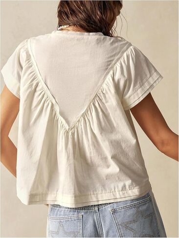 SOLY HUX Women's V Neck Short Sleeve Blouse Summer Boho Loose Shirts Crop Tops Aesthetic Clothes in Saudi Arabia