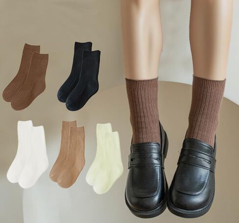 جوارب مضلعة للنساء 5 أزواج مجموعة جوارب ناعمة على شكل أنبوب متوسط ​​الحجم للاستخدام اليومي في المكتب والسفر في الهواء الطلق in Saudi Arabia