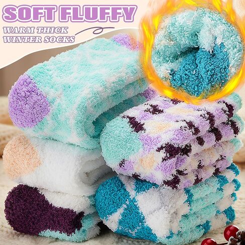 5 Pairs Fuzzy Socks for Women Warm Fluffy Winter Thick Cozy Crew Gift Socks(Diamond) in Saudi Arabia