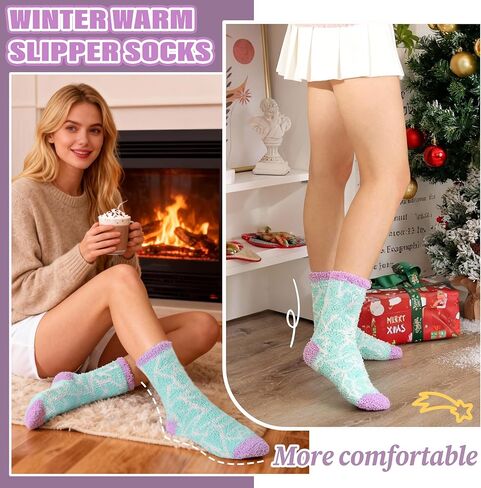 5 Pairs Fuzzy Socks for Women Warm Fluffy Winter Thick Cozy Crew Gift Socks(Diamond) in Saudi Arabia