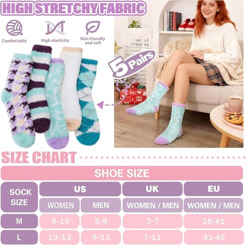 5 Pairs Fuzzy Socks for Women Warm Fluffy Winter Thick Cozy Crew Gift Socks(Diamond) in Saudi Arabia