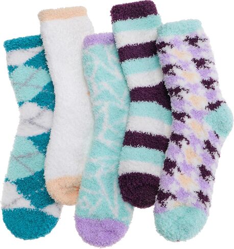 5 Pairs Fuzzy Socks for Women Warm Fluffy Winter Thick Cozy Crew Gift Socks(Diamond) in Saudi Arabia