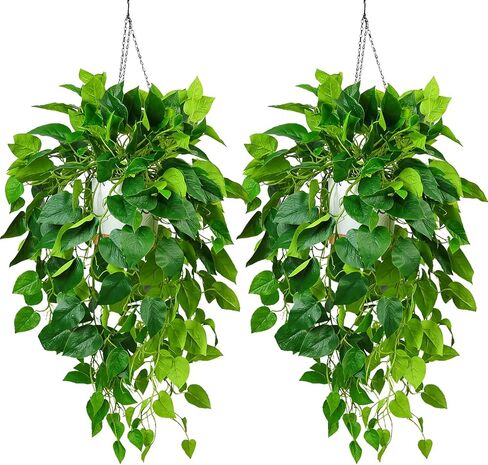 QIANYUN Hanging Plant Artificial Ivy – 40" Fake Potted Plants with Pot, 2PCS Trailing Greenery Vines for Indoor Shelf, Bedroom, Living Room, Bathroom, Office, or Outdoor Porch Decoration in Saudi Arabia