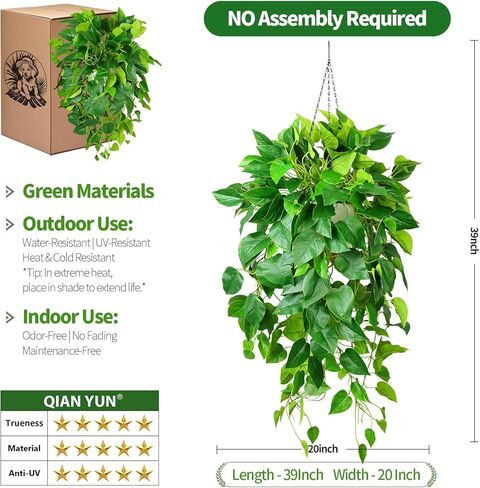 QIANYUN Hanging Plant Artificial Ivy – 40" Fake Potted Plants with Pot, 2PCS Trailing Greenery Vines for Indoor Shelf, Bedroom, Living Room, Bathroom, Office, or Outdoor Porch Decoration in Saudi Arabia