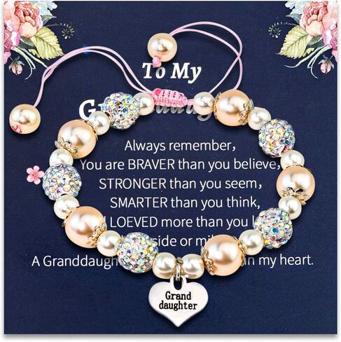 WXCATIM Granddaughter Bracelet Granddaughter Gifts From Grandma Pink Jewelry Inspirational Bracelets For Her Daughter From Nana Grandma Cute Heart Charm For Mothers Day Birthday Graduation Easter in Saudi Arabia