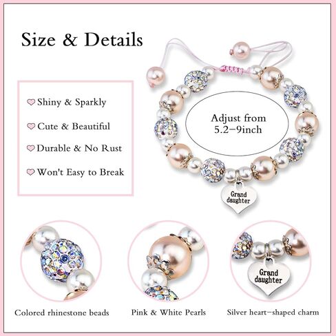 WXCATIM Granddaughter Bracelet Granddaughter Gifts From Grandma Pink Jewelry Inspirational Bracelets For Her Daughter From Nana Grandma Cute Heart Charm For Mothers Day Birthday Graduation Easter in Saudi Arabia