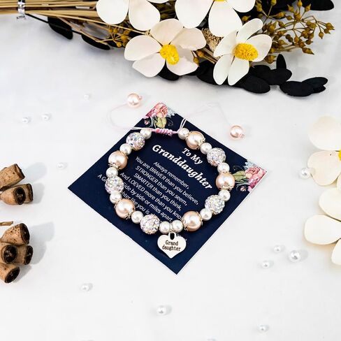 WXCATIM Granddaughter Bracelet Granddaughter Gifts From Grandma Pink Jewelry Inspirational Bracelets For Her Daughter From Nana Grandma Cute Heart Charm For Mothers Day Birthday Graduation Easter in Saudi Arabia
