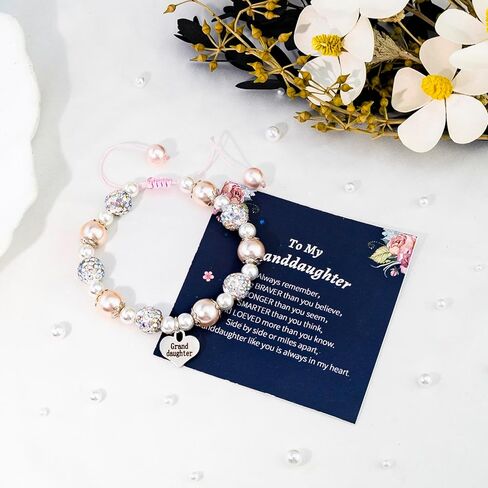 WXCATIM Granddaughter Bracelet Granddaughter Gifts From Grandma Pink Jewelry Inspirational Bracelets For Her Daughter From Nana Grandma Cute Heart Charm For Mothers Day Birthday Graduation Easter in Saudi Arabia