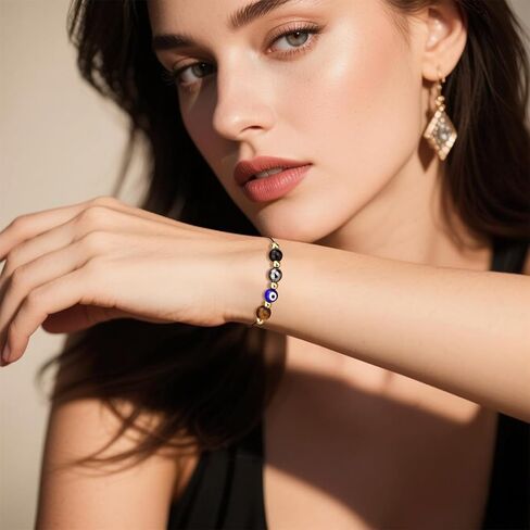 Mikovivi Evil Eye Bracelet for Women Men Triple Protective Adjustable Bracelet Stylish Spiritual Lucky Charms Jewelry Accessory Devil's Eye Beads Gift Suitable for Family Friend Colleague in Saudi Arabia