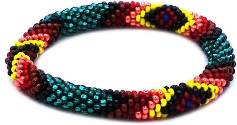 Mia Jewel Shop Native American Inspired Tribal Fire Diamond Pattern Guatemalan Czech Glass Seed Beaded One Size Fits All Bangle Bracelet - Womens Fashion Handmade Jewelry Boho Accessories in Saudi Arabia