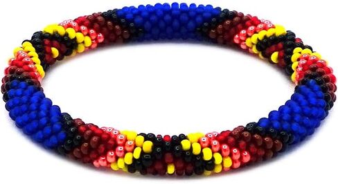 Mia Jewel Shop Native American Inspired Tribal Fire Diamond Pattern Guatemalan Czech Glass Seed Beaded One Size Fits All Bangle Bracelet - Womens Fashion Handmade Jewelry Boho Accessories in Saudi Arabia