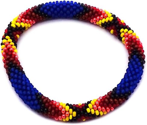Mia Jewel Shop Native American Inspired Tribal Fire Diamond Pattern Guatemalan Czech Glass Seed Beaded One Size Fits All Bangle Bracelet - Womens Fashion Handmade Jewelry Boho Accessories in Saudi Arabia