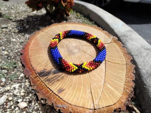 Mia Jewel Shop Native American Inspired Tribal Fire Diamond Pattern Guatemalan Czech Glass Seed Beaded One Size Fits All Bangle Bracelet - Womens Fashion Handmade Jewelry Boho Accessories in Saudi Arabia