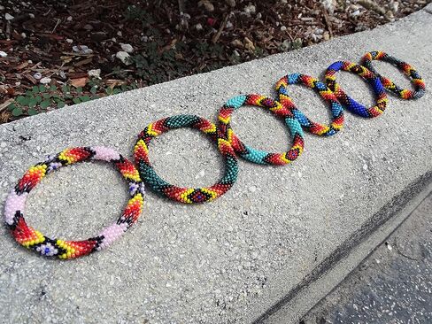 Mia Jewel Shop Native American Inspired Tribal Fire Diamond Pattern Guatemalan Czech Glass Seed Beaded One Size Fits All Bangle Bracelet - Womens Fashion Handmade Jewelry Boho Accessories in Saudi Arabia