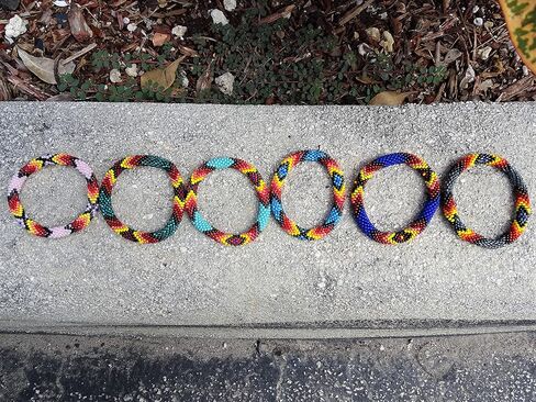 Mia Jewel Shop Native American Inspired Tribal Fire Diamond Pattern Guatemalan Czech Glass Seed Beaded One Size Fits All Bangle Bracelet - Womens Fashion Handmade Jewelry Boho Accessories in Saudi Arabia